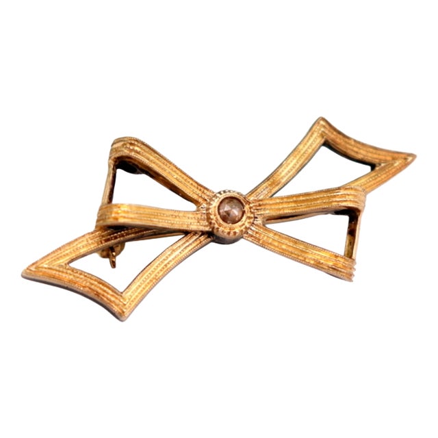 Gold and Silver Bow-Shaped Brooch For Sale