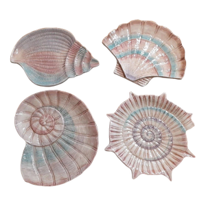 Vintage Fitz and Floyd Omnibus Sea Shells Nautical Appetizer Salad Plates-Set of 4