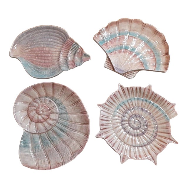 Vintage MCM Fitz and Floyd Omnibus Sea Shells Nautical Appetizer Salad Plates-Set of 4 For Sale