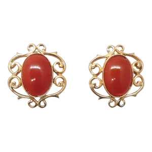 Vintage 1960s Signed DeNicola Cabochon Faux-Carnelian Clip Earrings - Set of 2