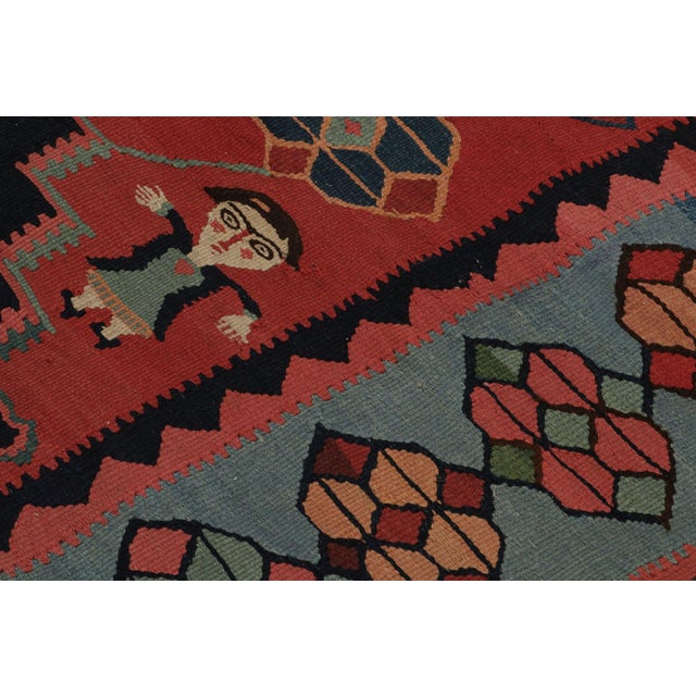 Antique Bidjar Kilim Rug in Red, Blue Tribal Geometric Pattern For Sale In New York - Image 6 of 8