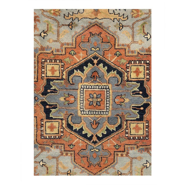 Indo Serapi design rug. Handmade Hand-knotted in fine lambswool. Lamb's Wool on a Cotton Foundation Vegetable Dyed Hand-...