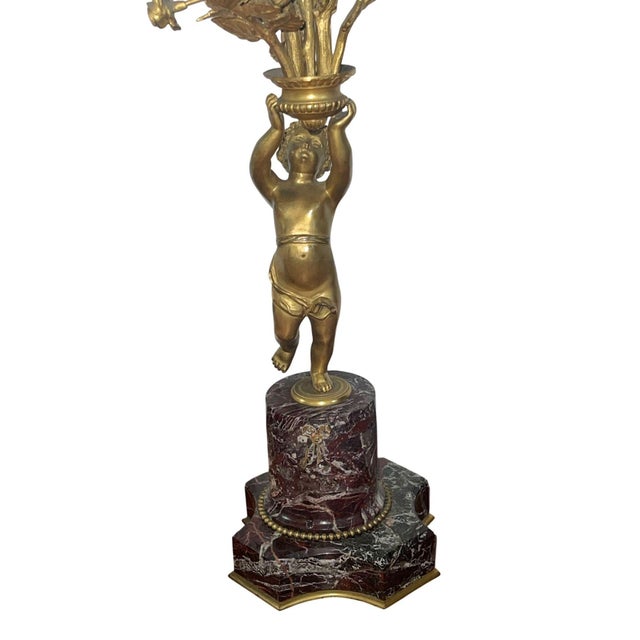 Pair of 19th Century Gilt Bronze Figural Putti Candelabras on Marble Base For Sale - Image 9 of 10