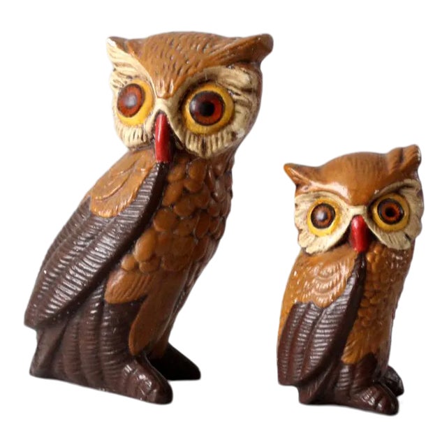 Vintage Owls Pair For Sale