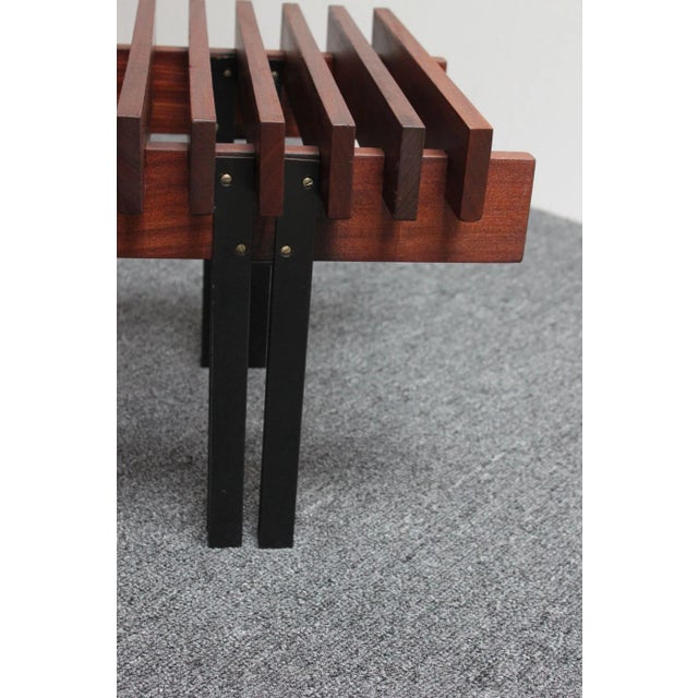 Italian Modernist Teak and Leather Bench by Inge and Luciano Rubino For Sale - Image 10 of 13