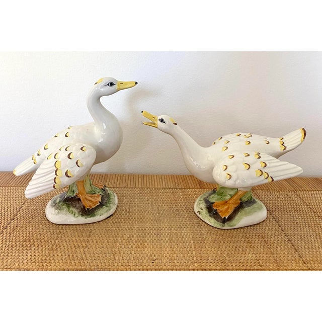 Mid-Century Italian Porcelain Geese Figurines - a Pair For Sale - Image 10 of 13