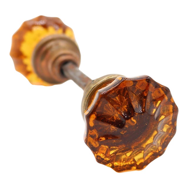 Pair of Vintage Fluted Amber Glass Door Knobs For Sale