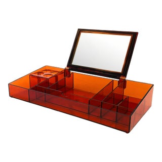 Tortoiseshell Lucite Vanity Organizer With Mirror For Sale
