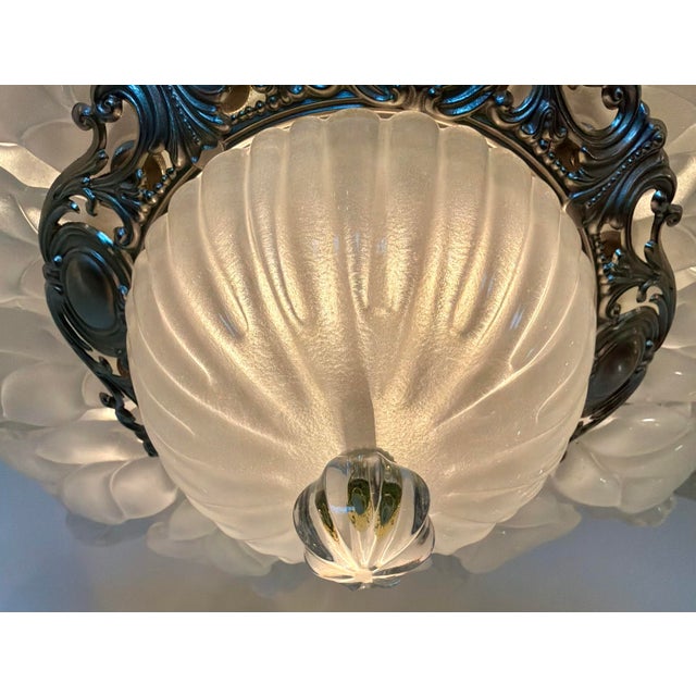 1990s Myran Allan Luxury Lighting Vintage Italian Satin Glass and Silver Semi Flush Mount/Chandelier For Sale - Image 5 of 6