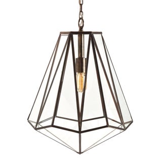 Hexagon Glass & Brass Pendant For Sale