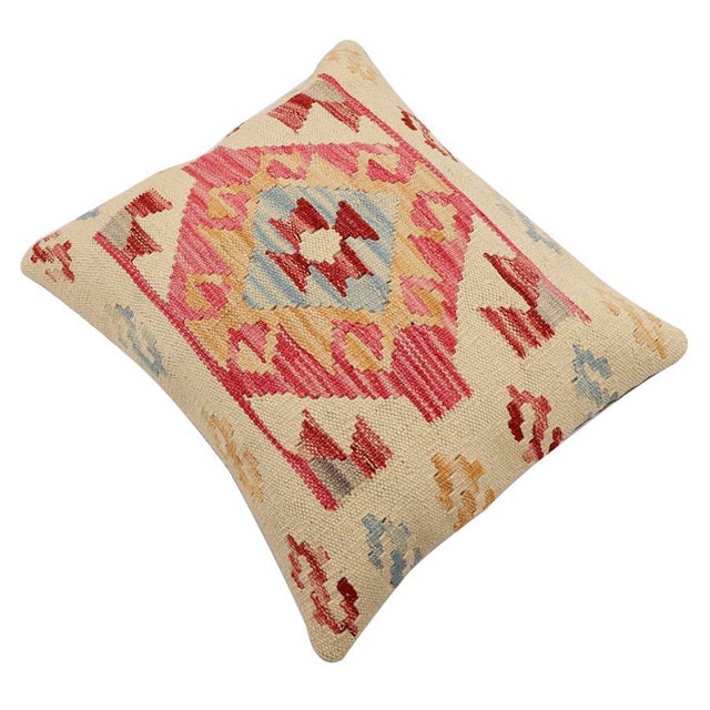 Vintage Boho Chic Hand-Woven Turkish Kilim Throw Pillow For Sale - Image 4 of 9
