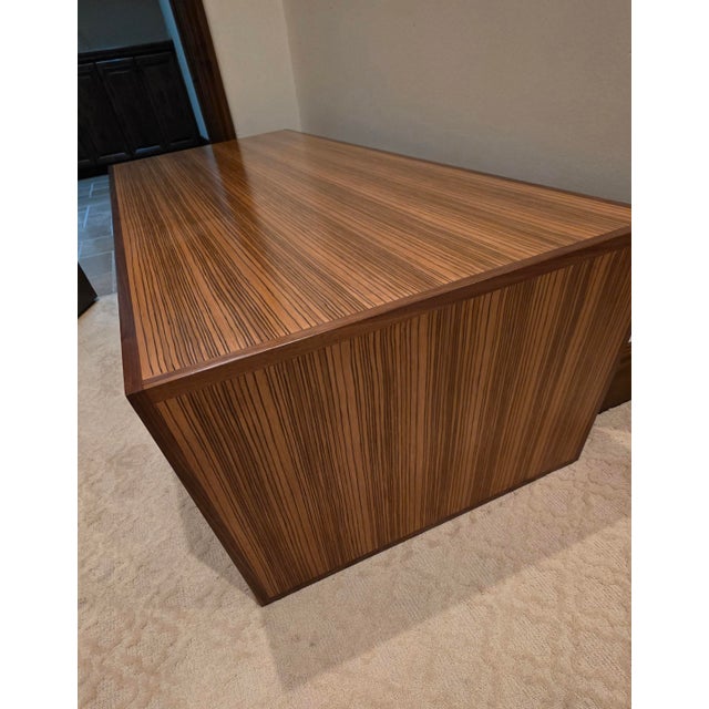 American Ebanista Barcelo Zebra Wood With Walnut Edge Detail Cocktail Table For Sale - Image 3 of 4