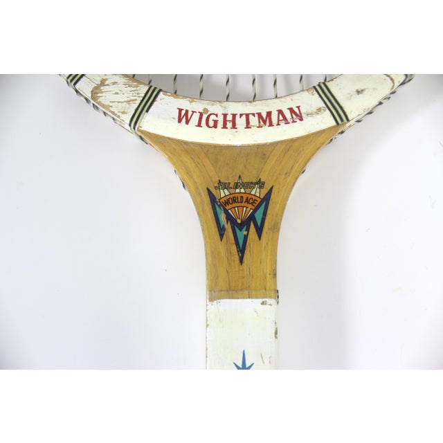 Wood Vintage Wooden Tennis Racket With Atomic Stars for Designer Decorating Wood Racquet Beach House For Sale - Image 7 of 7