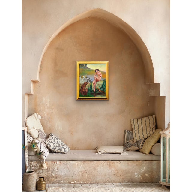 Margaret Maitland Howard, Pan, God of Nature, Playing Panpipes, 1930s, Oil Painting, Framed For Sale - Image 14 of 18