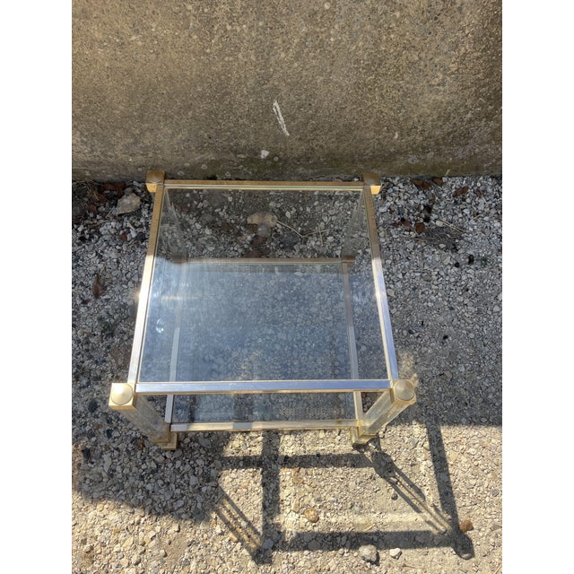 Vintage French Side Table in Brass and Glass Structure by Pierre Vandel, 1970s For Sale - Image 6 of 11