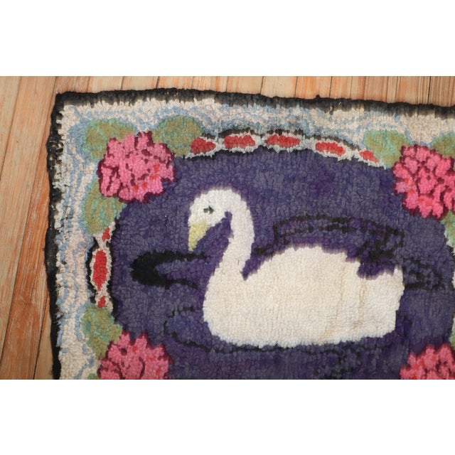 Mid 20th Century Vintage Zabihi Collection American Hooked Duck Rug - 2' x 2'6" For Sale - Image 5 of 6