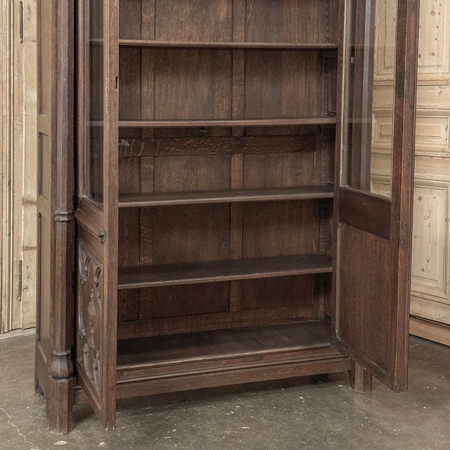 19th Century French Gothic Revival Carved Oak Library Bookcase For Sale - Image 18 of 18