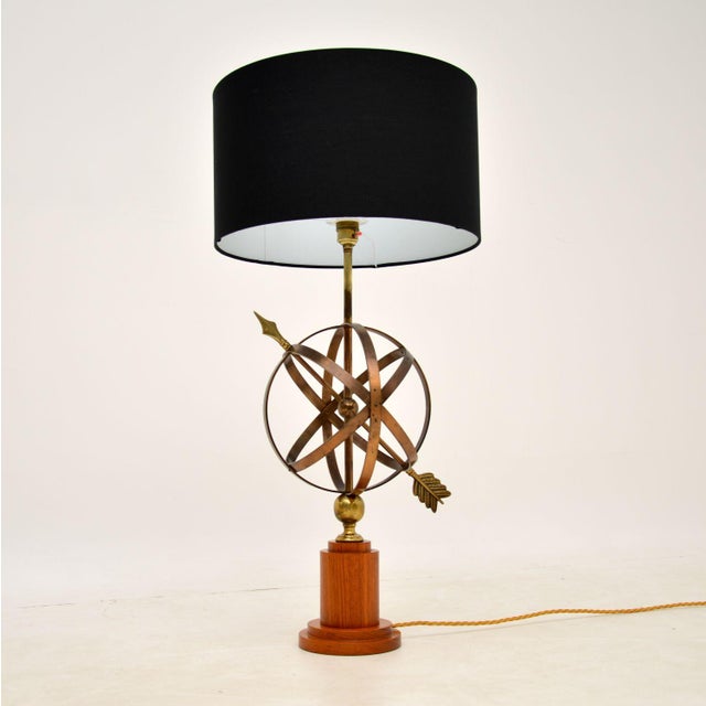 Mid-Century Modern Armillary Sphere Table Lamp in Brass and Teak, 1950s For Sale - Image 3 of 12