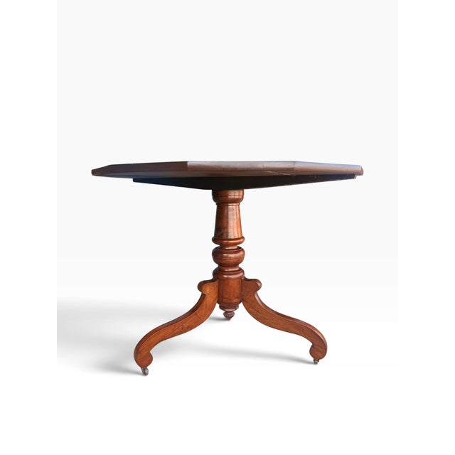 Early 20th Century Early 20th Century Antique Octagonal Pedestal Dining Table on Casters For Sale - Image 5 of 16