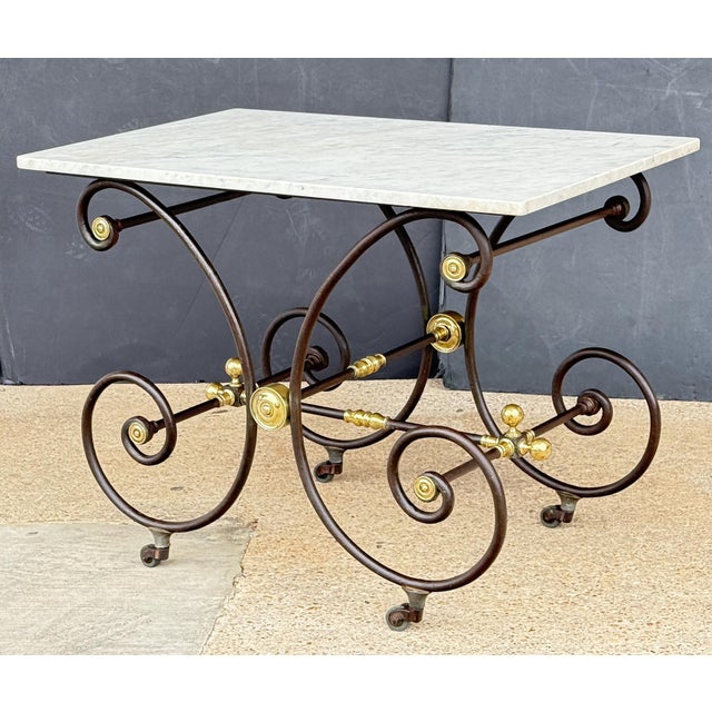 French Baker's Patisserie Table With Marble Top and Wrought Iron Base For Sale In Austin - Image 6 of 8