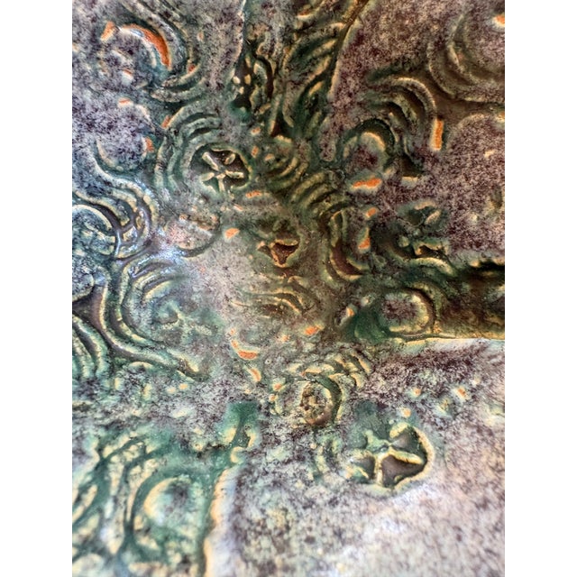 Signed Vintage Studio Pottery Bowl With Sculptural Rim – Blue-Green Glaze, 5.5” For Sale - Image 4 of 8