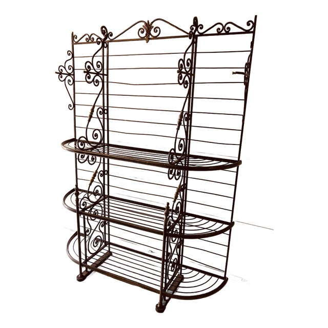 Antique French Bakers Rack Brass and Iron Multiple Shelves For Sale