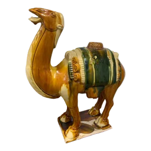 Vintage Mid 20th Century Tang Style Sancai Glazed Ceramic Camel