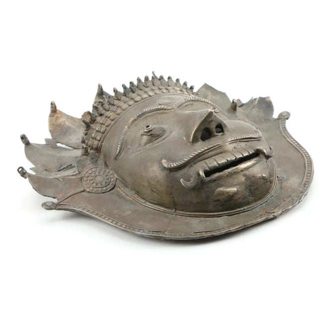 Indian 19th Century Indian Bronze Tiger Bhuta Mask Metal Silver Tone South India Kerala For Sale - Image 3 of 10
