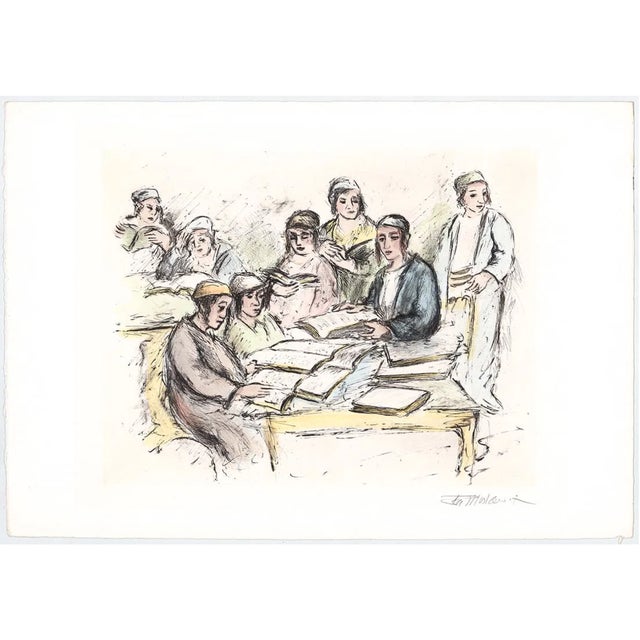 Hand colored etching by Ira Moskowitz (1912-2001) for Nobel Prize-winning author Isaac Bashevis Singer (1903-1991)...