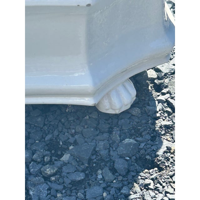 Pair of lovely Italian vintage white octagonal ceramic or ironstone planters starting tiered details and short claw footed...