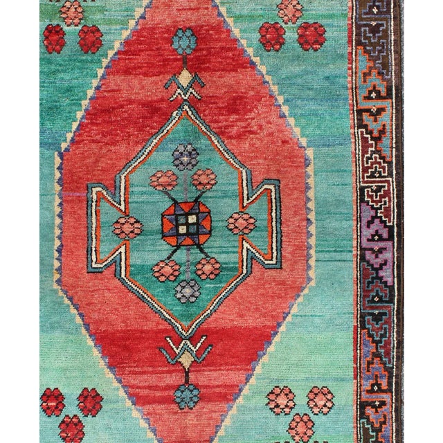 Brightly Colored Rug Oushak Turkish Vintage with Medallion and Geometric Flowers, rug tu-dur-136644, country of origin /...