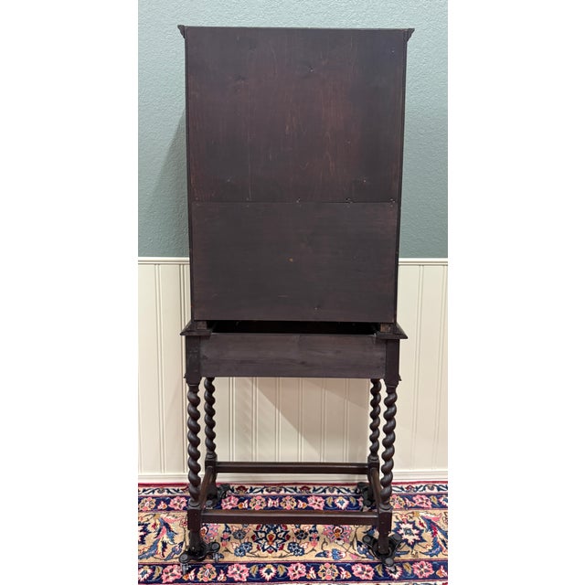 Antique English Oak Jacobean Revival Barley Twist Bookcase Display Cabinet 1900s For Sale - Image 18 of 18