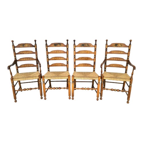 Ladder Back Dining Chairs Harvest Stenciled Rush Seat by L Hitchcock