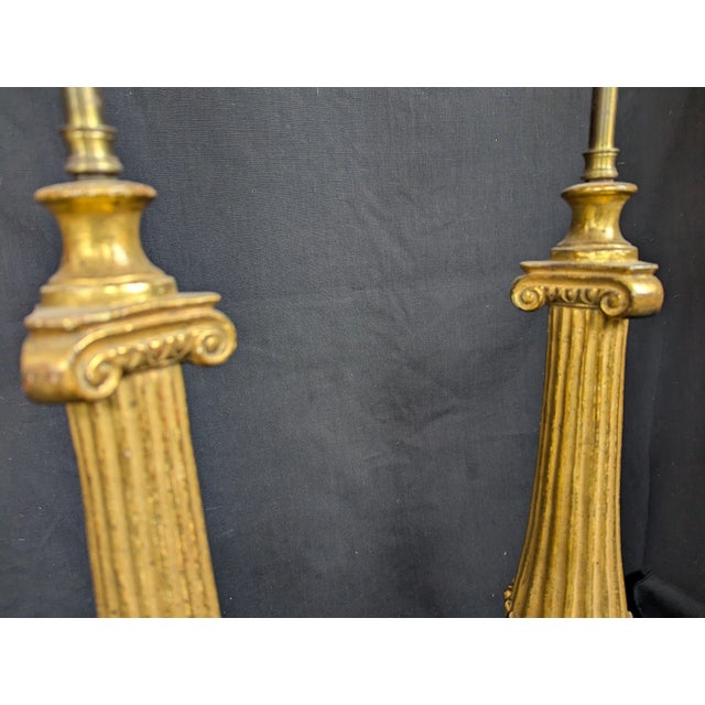 Neoclassical Pair of Gilt Terracotta Candlestick Lamps For Sale - Image 3 of 5