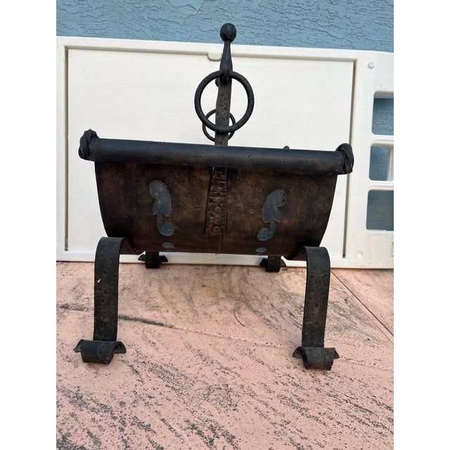 Vintage Cast Iron Fireplace Firewood Fire Log Wood Holder For Sale - Image 4 of 9