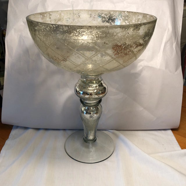 Metal 1960s Contemporary Mercury Glass Footed Bowl For Sale - Image 7 of 7