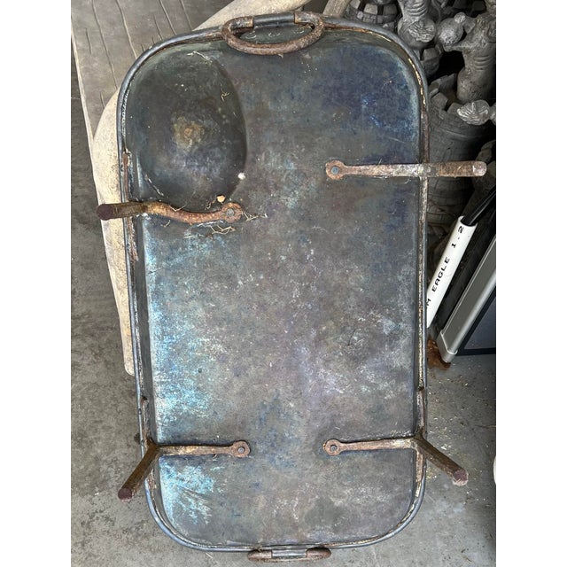 English Antique Butcher’s Tray Table on Iron Stand – Primitive Industrial Meat Prep Basin, Early 1900s For Sale - Image 3 of 12