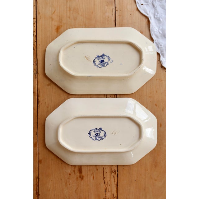 Ceramic 19th Century Iron Ore Raviers with Rouen Pattern from Longchamp, Set of 2 For Sale - Image 7 of 9