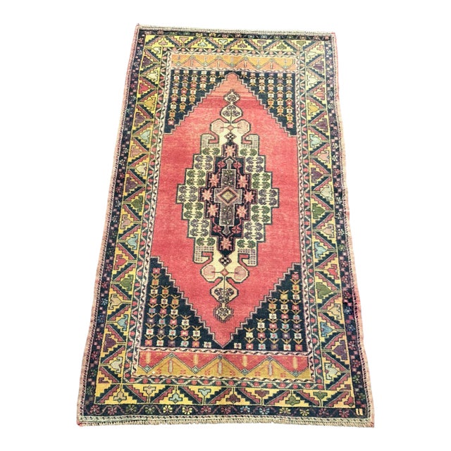 Vintage Geometric Design Turkish Anatolian Multicolor Rug For Sale