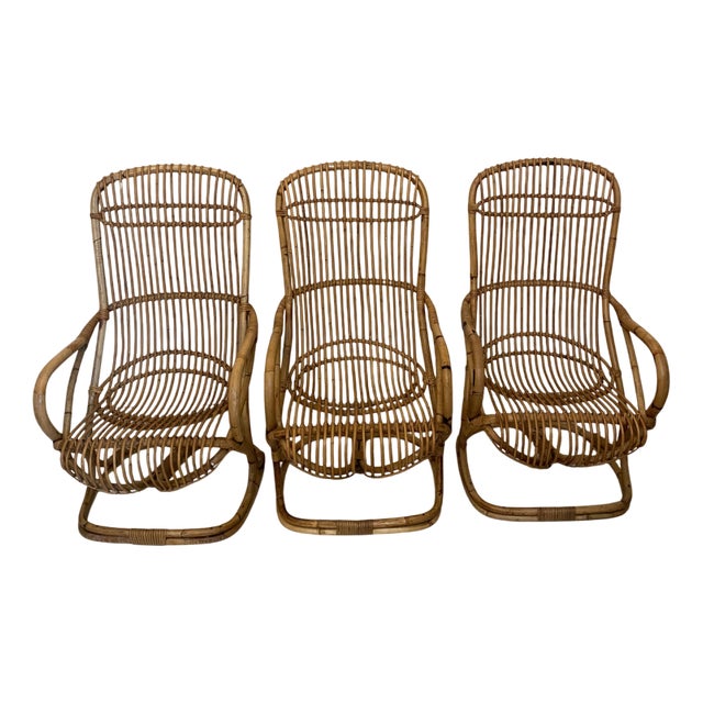 Wicker Armchairs attributed to Tito Agnoli, Italy, 1960s, Set of 3 For Sale