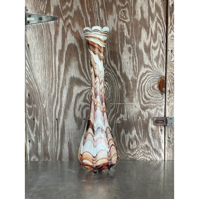 Vintage Boho Slag Glass Swirl Vase For Sale - Image 9 of 9