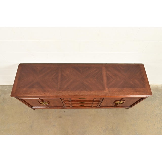 Thomasville Mid-Century Hollywood Regency Chinoiserie Walnut Long Dresser or Credenza, Circa 1970s For Sale - Image 12 of 15