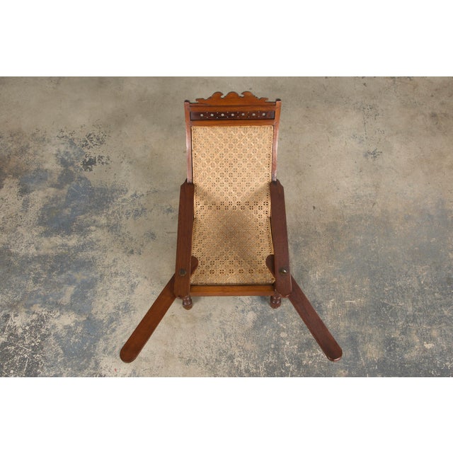 19th Century Colonial Mahogany Plantation Lounge Cane Chair For Sale - Image 4 of 12