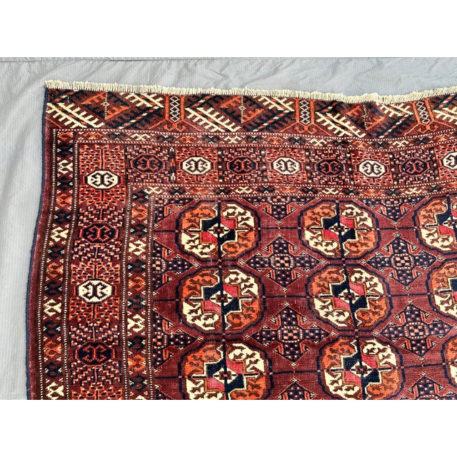 Blue Antique Mori Gul Bokhara Hand-Knotted Wool Rug - 4'6" X 3'8" For Sale - Image 8 of 13