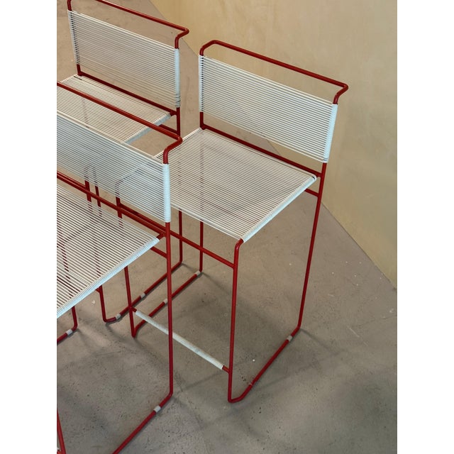 Vintage Red Bar Stools by Giandomenico Belotti for Fly Line, 1970s, Set of 4 For Sale - Image 6 of 11