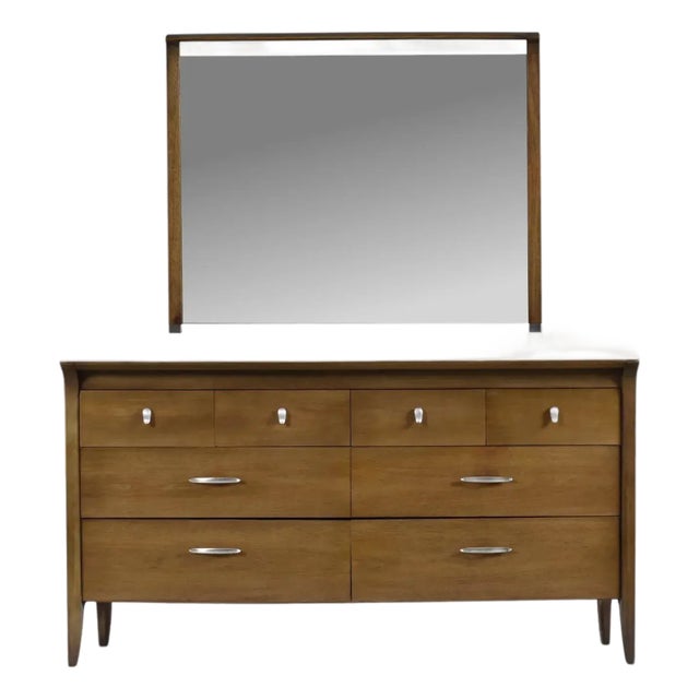 John Van Koert Drexel Profile K4 Low Dresser With Matching Mirror For Sale