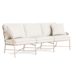 Brown Jordan Venetian Sofa in Blush with Sea Salt and Dusty Pink Welt Cushions For Sale