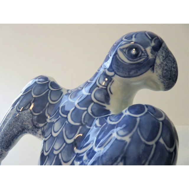 Ceramic Vintage Blue and White Chinoiserie Parrot Figurine For Sale - Image 7 of 9