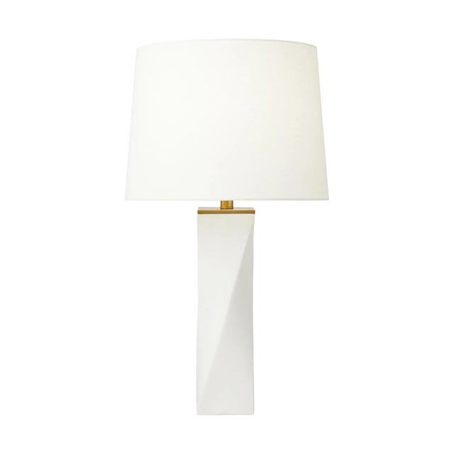 Mid-Century Modern Chapman & Myers by Visual Comfort Studio Lagos Table Lamp, White Leather For Sale - Image 3 of 3