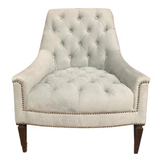 Caracole Transitional Accent Chair in Gray With Tufted Upholstery & Nailhead Trim For Sale